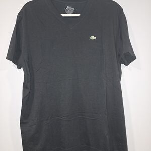Lacoste Black V-neck Shirt Short Sleeve 100% Cotton Men’s Size 6 Excellent EUC Q
